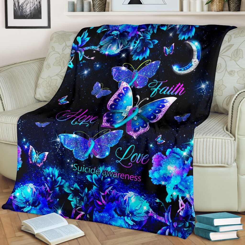 Mental Health Awareness Butterfly Flannel Blanket For Cozy Bedroom Sofa Decor