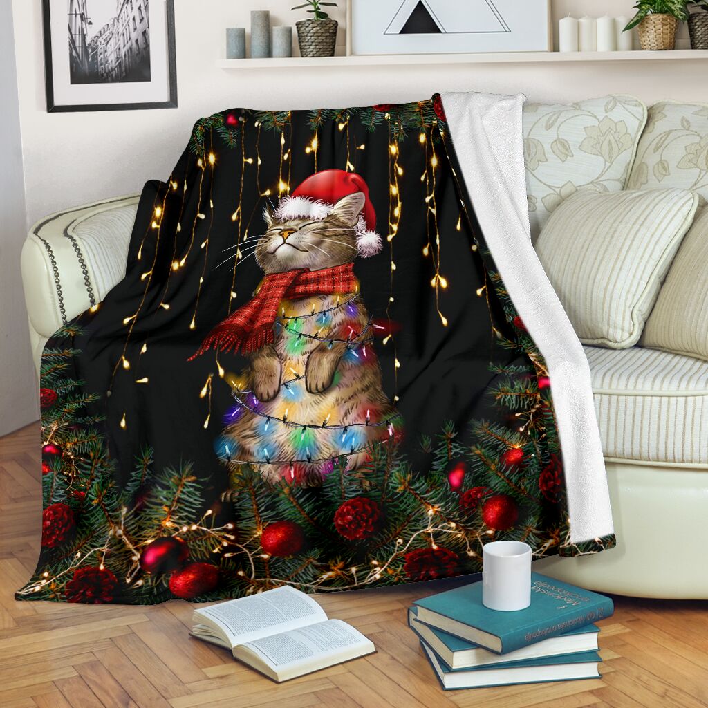 Black Cat Meowy Christmas Flannel Blanket For Cozy Bedroom Sofa Decor