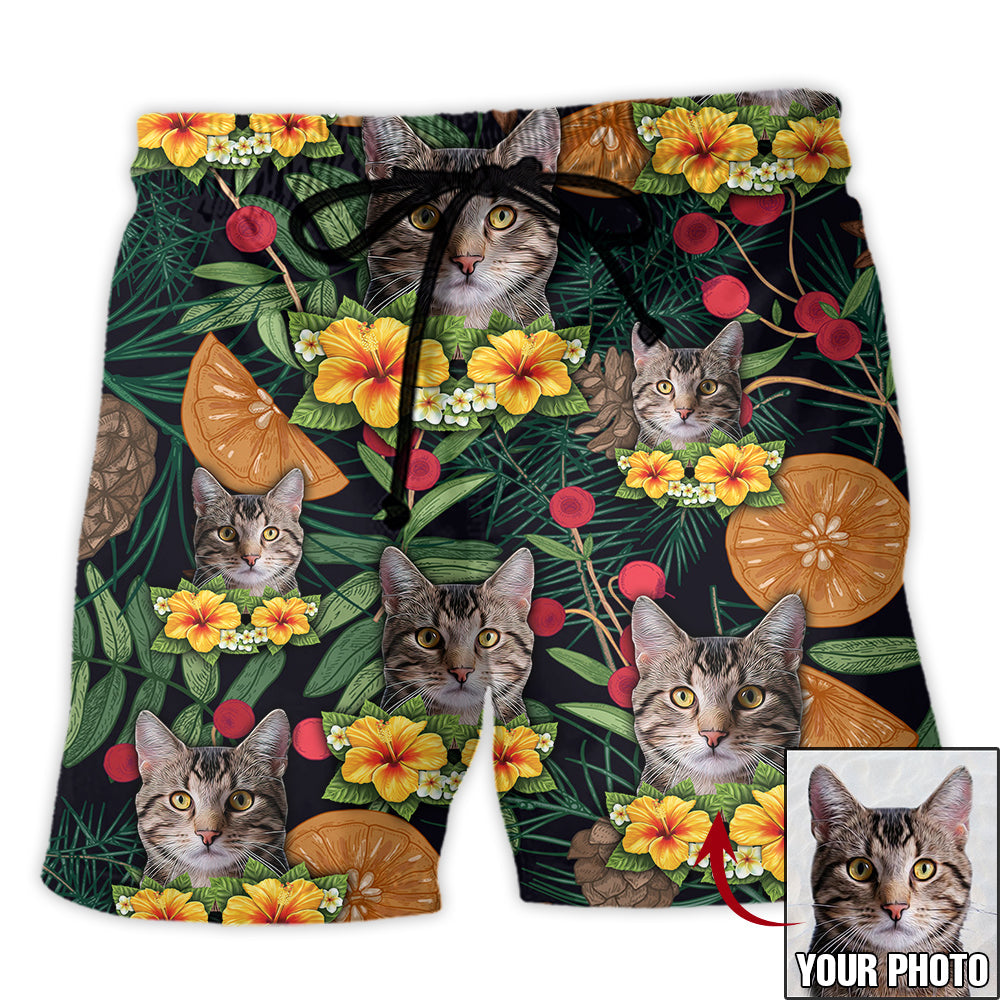 Cat Tropical Lover Various Style Personalized Photo Beach Shorts Print View For Coastal Escapes And Casual Outings