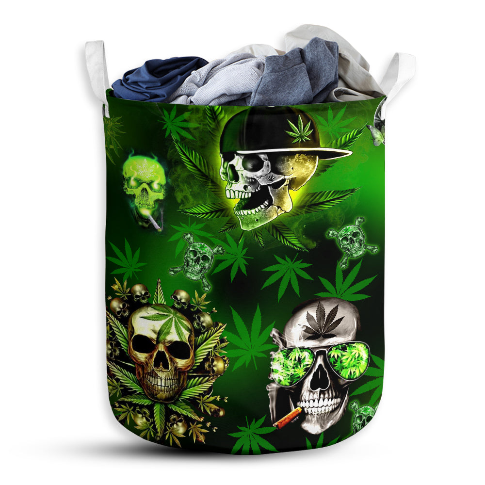 Small Size Green Skull Graphic Laundry Basket For Bathroom Bedroom Storage