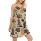 Cat Happy V-Neck Sleeveless Cami Dress For Travel And Comfortable Summer Styling