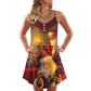 Christmas Spirit Of Santa Art V-Neck Sleeveless Cami Dress For Festive Events And Casual Summer Styling