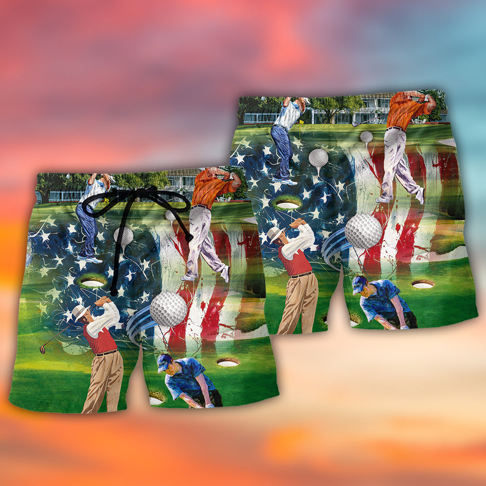 Golf USA Independence Day Celebration Beach Shorts Design View For Poolside Relaxation And Holiday Trips