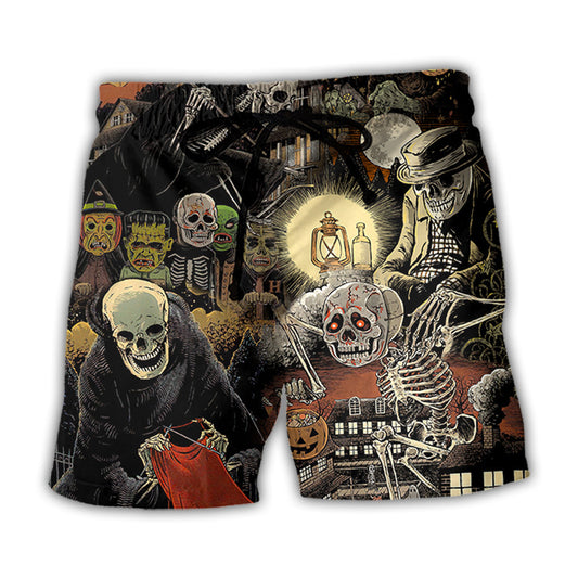 Halloween Skeleton Pumpkin Night Beach Shorts For Tropical Holidays And Thoughtful Gift Giving