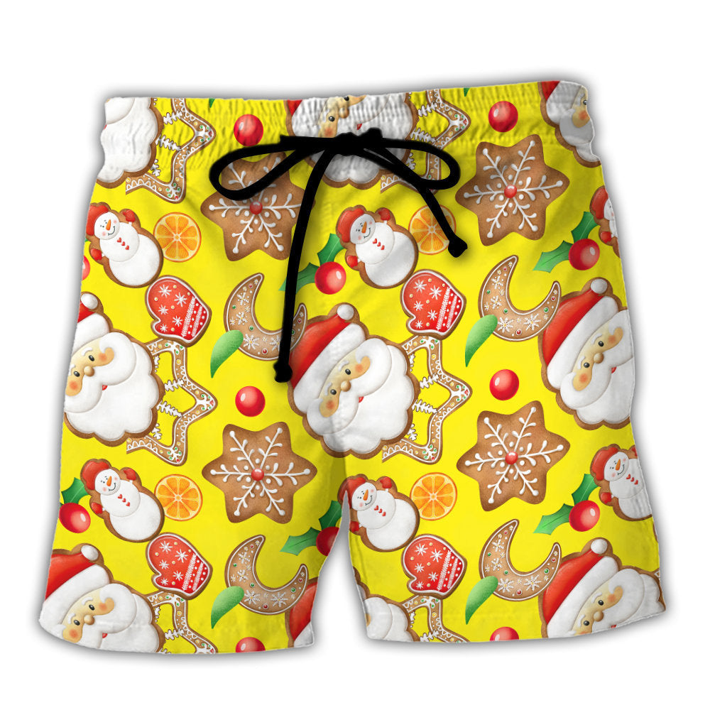 Christmas Santa Snowman Gingerbread Sweets Beach Shorts For Seasonal Summer Travel