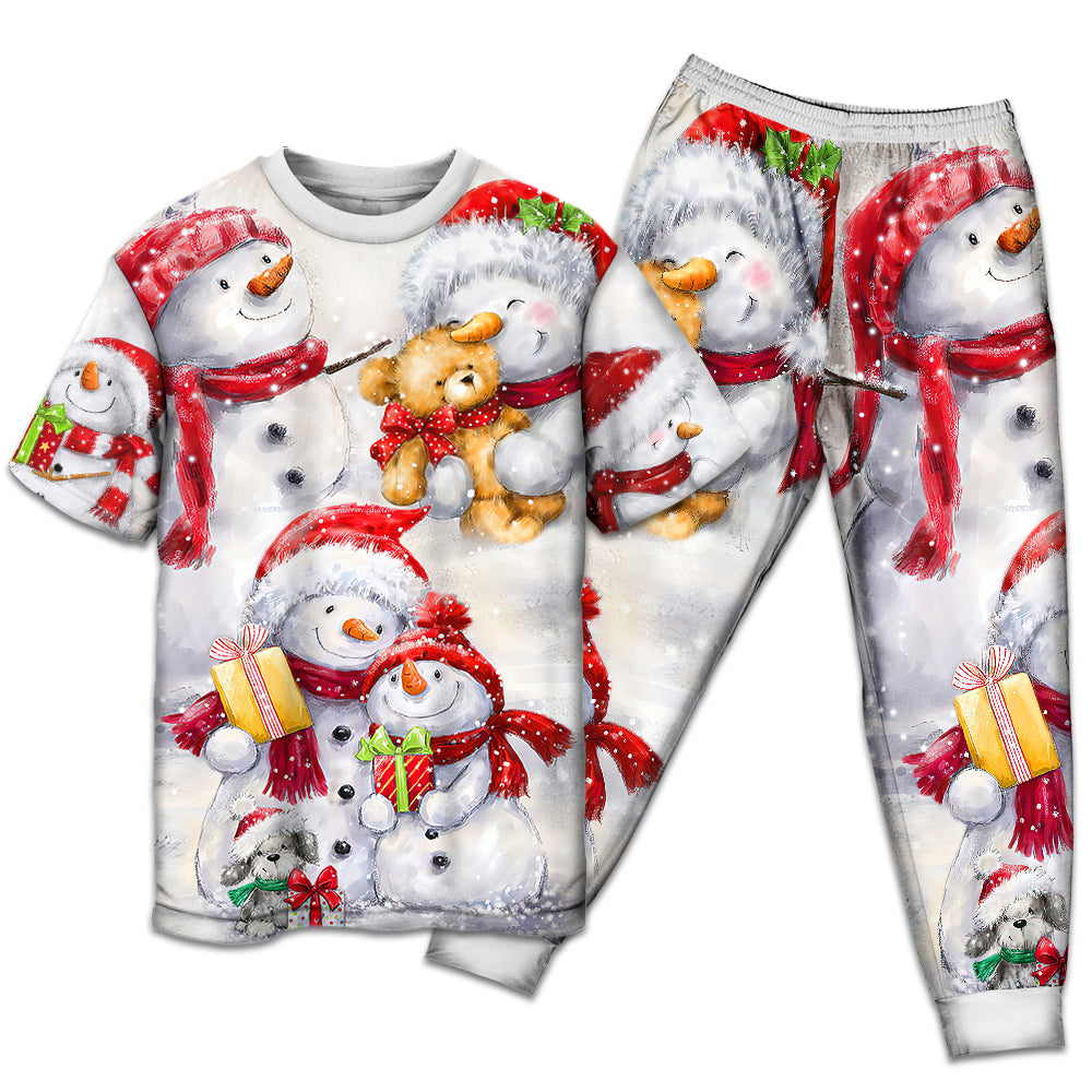 Happy Snowman Couple Christmas Short Sleeve Pajamas Set For Festive Sleepovers And Family Photos