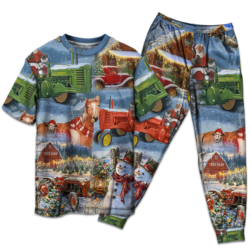 Farmhouse Christmas Happiness Short Sleeve Pajamas Set For Holiday Bedtime And Cozy Home Wear