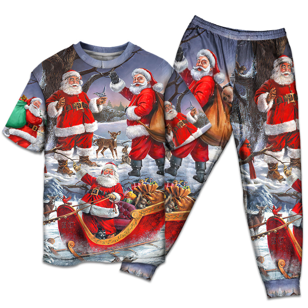 Playful Santa Christmas Celebration Short Sleeve Pajamas Set For Festive Sleepovers And Family Photos