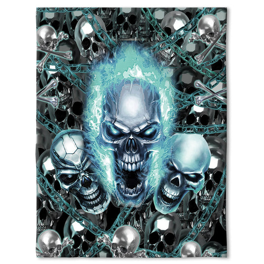 Skull Blue Flame Screaming Flannel Blanket For Cozy Bedroom Sofa Decor