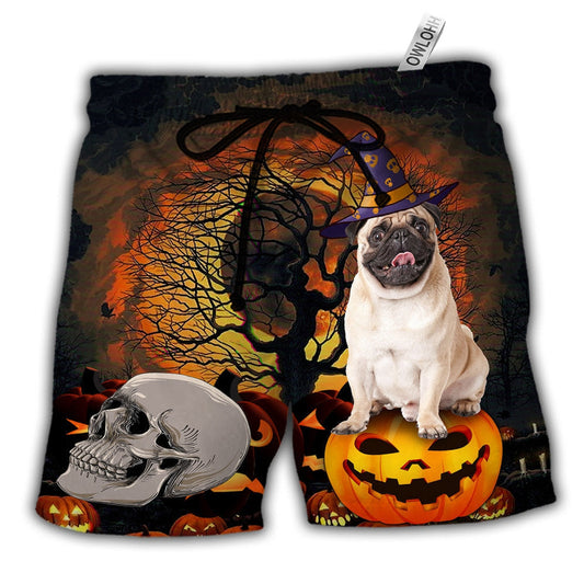 Halloween Pug My Lovely Dog Hawaiian Print Beach Shorts For Striking Resort Looks