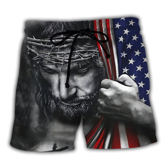 Jesus Don't Be Afraid Just Have Faith America Beach Shorts Pattern Detail For Relaxed Warm Weather Outfits