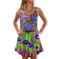 Hippie Mushroom Magic Style V-Neck Sleeveless Cami Dress For Summer Events And Comfortable Everyday Style