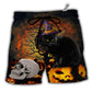 Halloween Black Cat Scary Pumpkin Hawaiian Print Beach Shorts For Striking Resort Looks