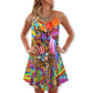 Hippie Patriotic Cool Style V-Neck Sleeveless Cami Dress For Summer Getaways Parties And Expressive Hippie Style