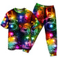Santa Snowman Christmas Tree Lights Short Sleeve Pajamas Set For Holiday Bedtime And Cozy Home Wear