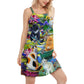 Cat Curious In A Water Lily Lake V-Neck Sleeveless Cami Dress For Travel And Comfortable Summer Styling