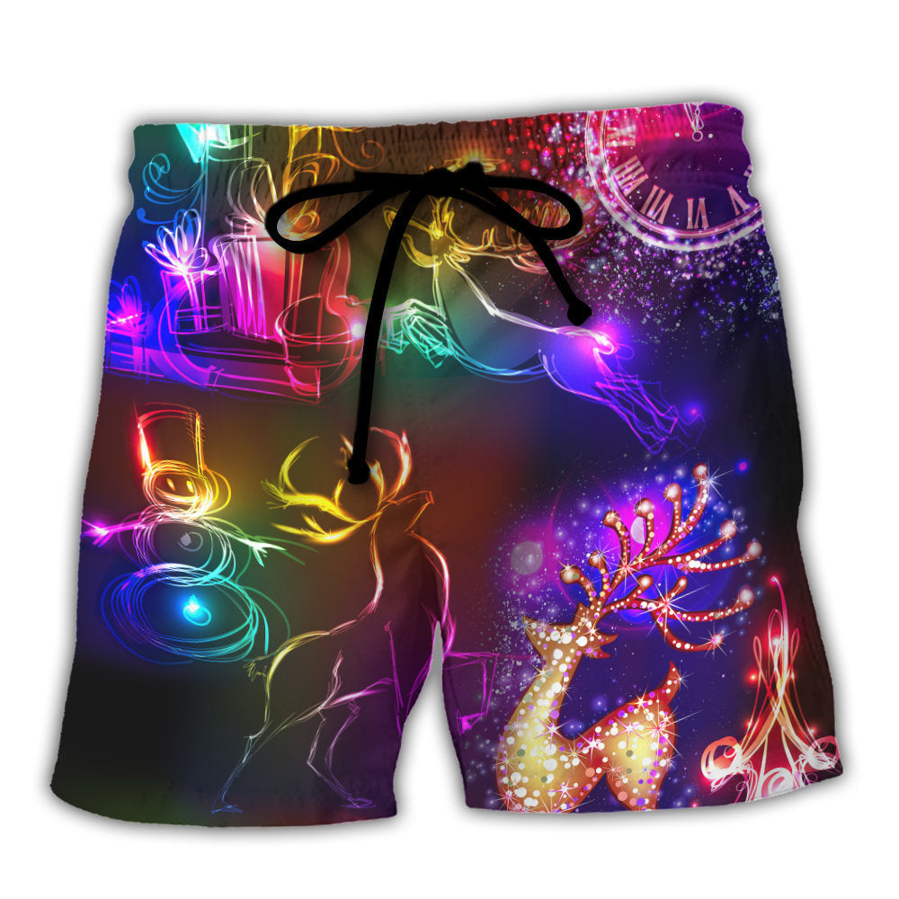 Christmas Neon Light Reindeer Beach Shorts For Coastal Adventures And Travel Ready Comfort