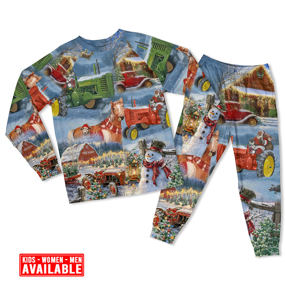 Farmhouse Christmas Happiness Long Sleeve Pajamas Set For Holiday Bedtime And Cozy Home Wear