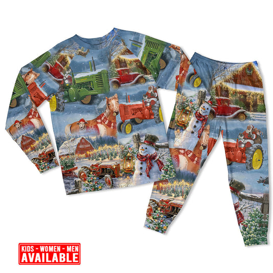 Farmhouse Christmas Happiness Long Sleeve Pajamas Set For Holiday Bedtime And Cozy Home Wear
