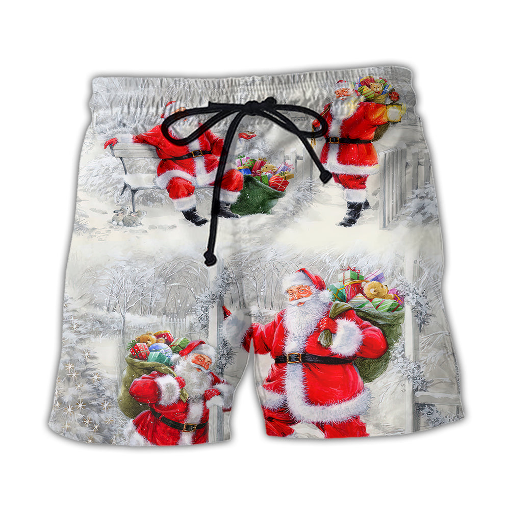 Christmas Santa Always With You Beach Shorts Pattern View For Warm Weather Holiday Outfits