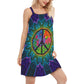Hippie Sign Lover V-Neck Sleeveless Cami Dress For Beach Travel And Free Spirited Outfits