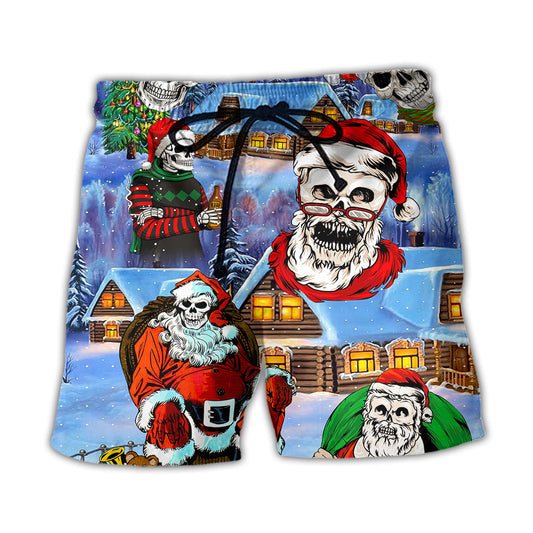 Christmas Skull Santa Beach Shorts For Warm Weather Outings And Relaxed Casual Wear