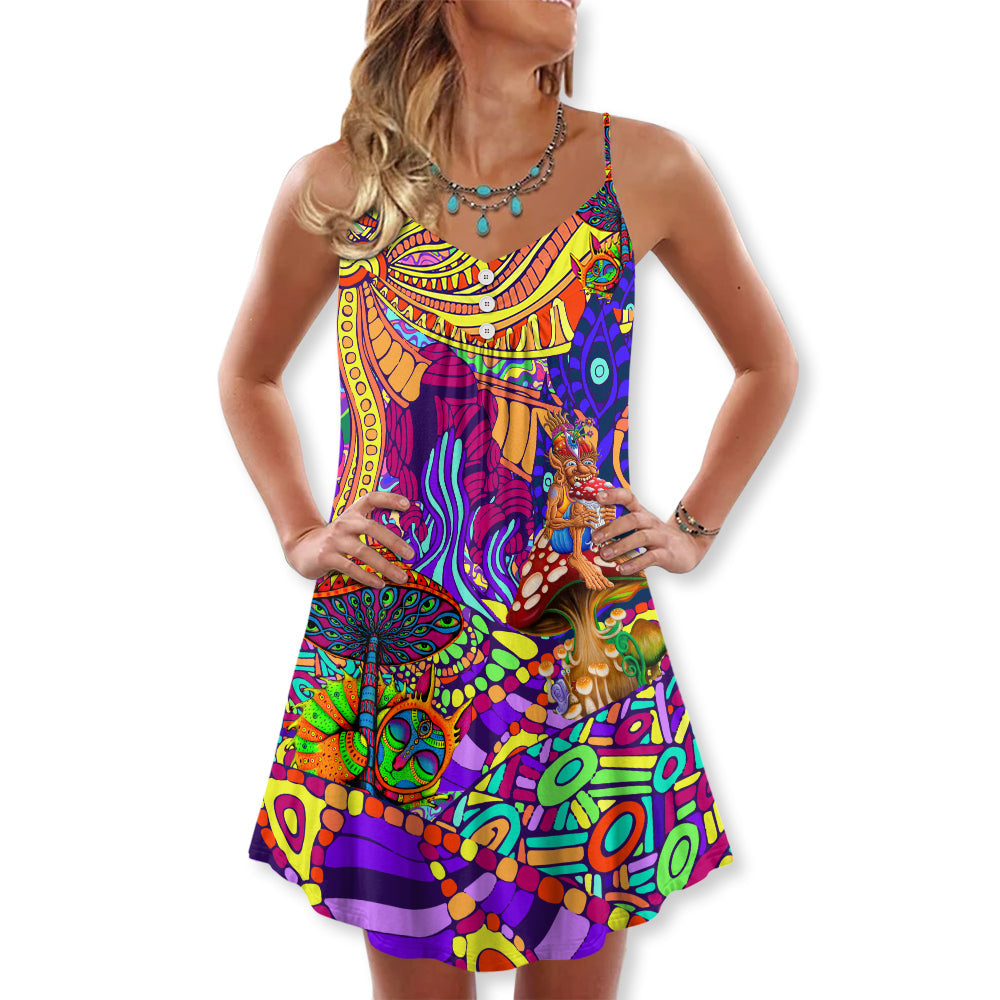 Hippie Colorful Love Life V-Neck Sleeveless Cami Dress For Beach Days Festivals And Comfortable Bohemian Outfits
