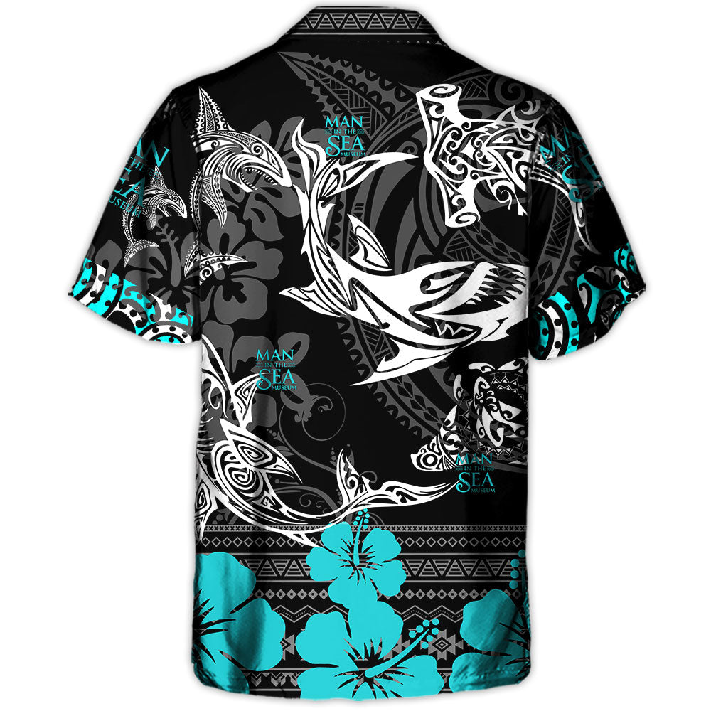 Shark Creative Pattern Hawaiian Shirt For Island Vacations, Resort Wear, And Relaxed Seasonal Style