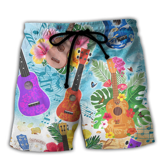 Tropical Hawaii Guitar Beach Shorts For Holiday Cruises And Easy Warm Weather Wear