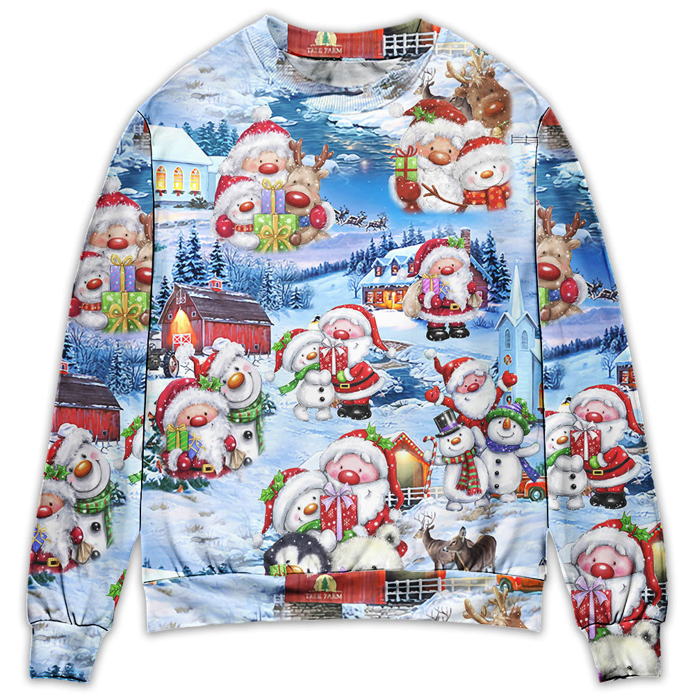 Santa And Snowman Christmas Holiday Sweater For Festive Family Events Casual Wear And Holiday Gift Giving