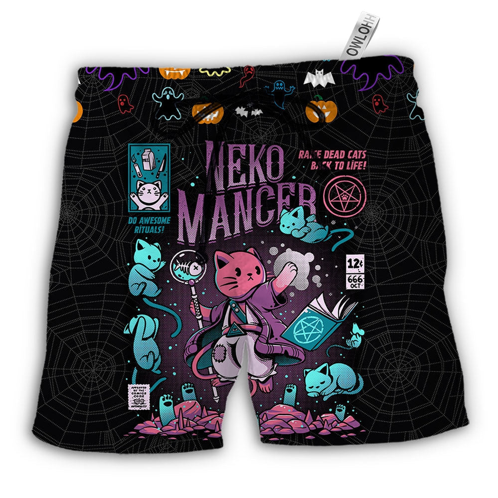 Cat Halloween Neko Mancer Hawaiian Print Beach Shorts For Bold Summer Vacation Style