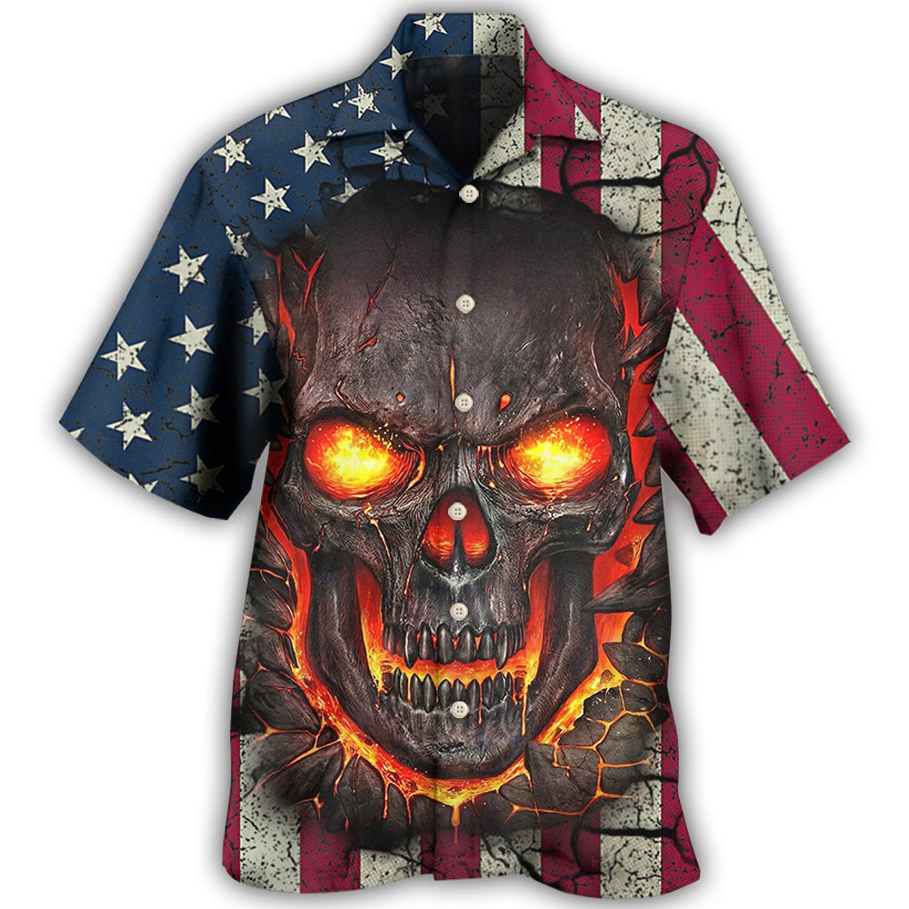 Patriotic Vintage Burning Skull Angry Hawaiian Shirt For Holiday Gatherings, Coastal Trips, And Proud Seasonal Style
