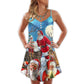 Funny Santa Elf Christmas Sky V-Neck Sleeveless Cami Dress For Festive Events And Casual Summer Styling