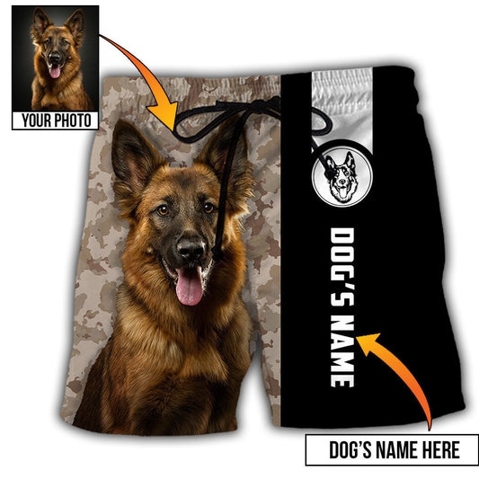 German Shepherd Lovely Dog Personalized Photo Beach Shorts Pattern Detail For Sunny Outdoor Activities