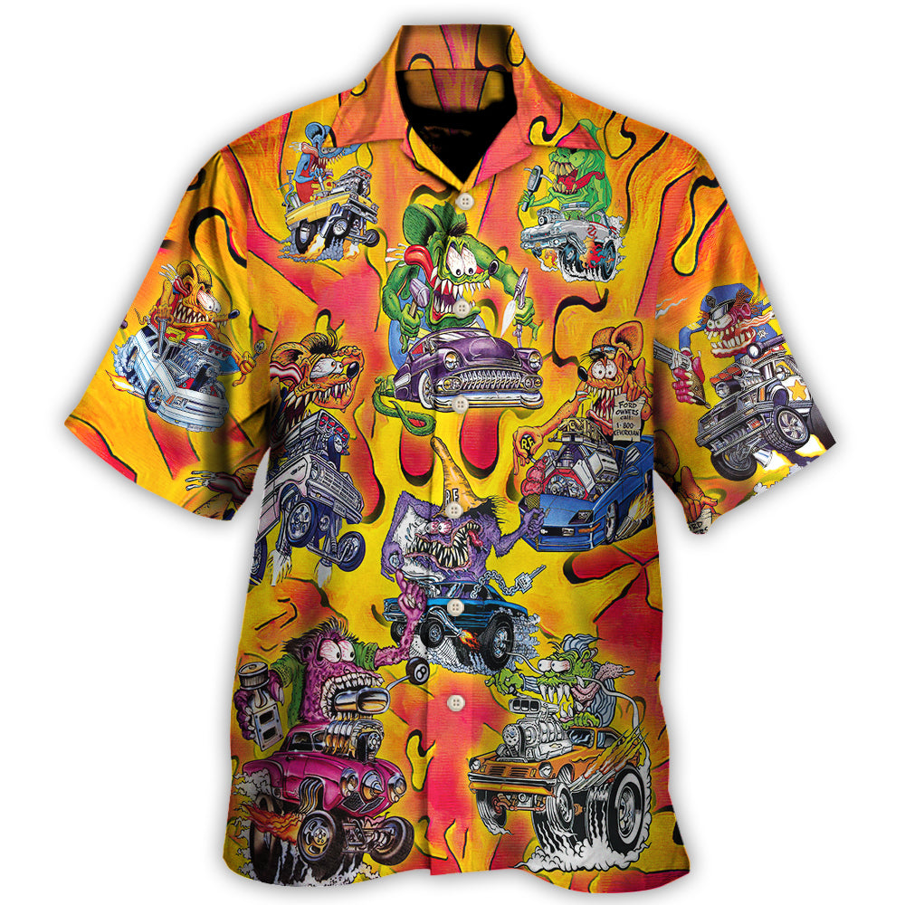 Vintage Hot Rod Racing Hawaiian Shirt Relaxed Style View For Warm Weather Events