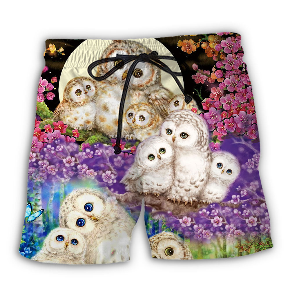 Owl Family Floral Beach Shorts For Resort Days And Thoughtful Gift Giving