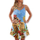 Owl Family Retro Merry Christmas V-Neck Sleeveless Cami Dress For Summer Events And Comfortable Everyday Style