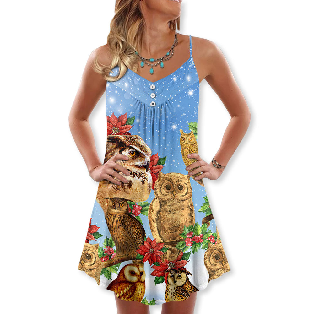 Owl Family Retro Merry Christmas V-Neck Sleeveless Cami Dress For Summer Events And Comfortable Everyday Style