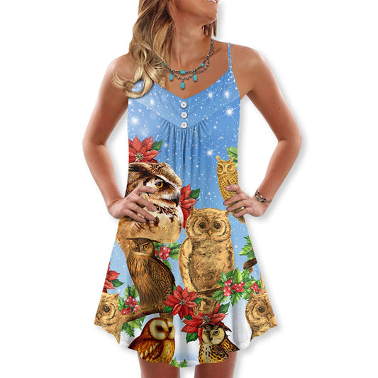 Owl Family Retro Merry Christmas V-Neck Sleeveless Cami Dress For Summer Events And Comfortable Everyday Style