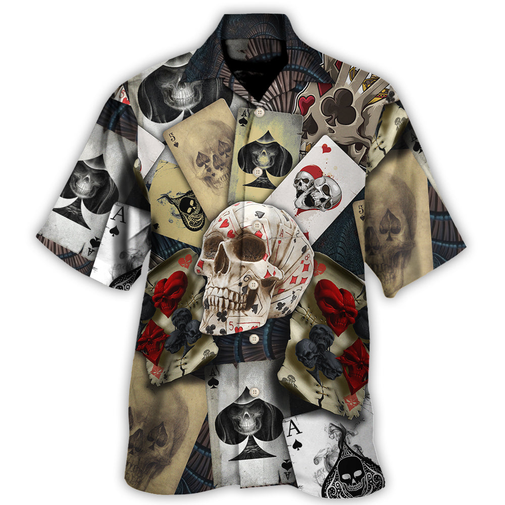 Retro Skull Card Game Cards Hawaiian Shirt Design Detail For Beach Days And Holiday Travel