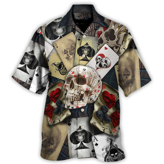 Retro Skull Card Game Cards Hawaiian Shirt Design Detail For Beach Days And Holiday Travel