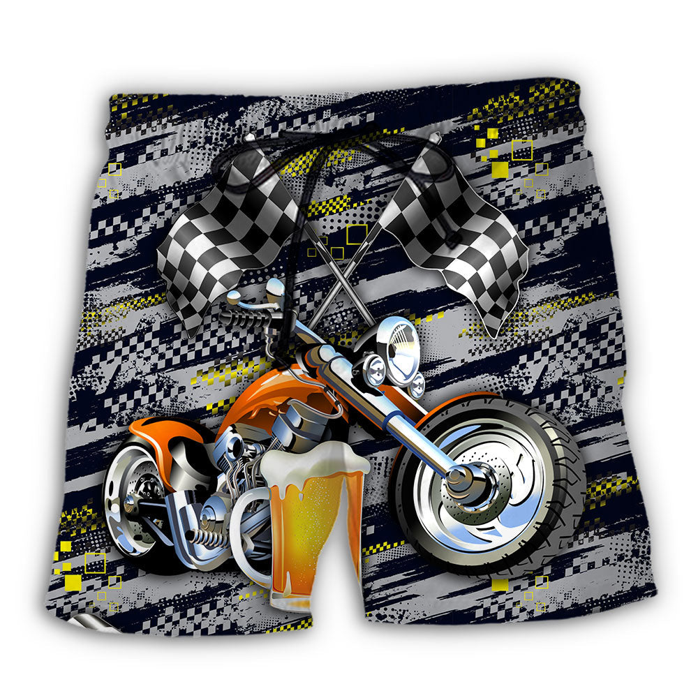 Beer Motorcycles Humor Quote Beach Shorts Pattern View For Beach Days And Outdoor Parties