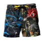 Skull Judgment Zone Dark Beach Shorts Design Detail For Spooky Season Travel