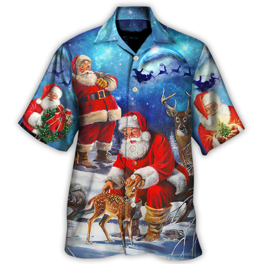 Christmas Santa Night Sky Hawaiian Shirt For Vacation Days And Relaxed Coastal Outings