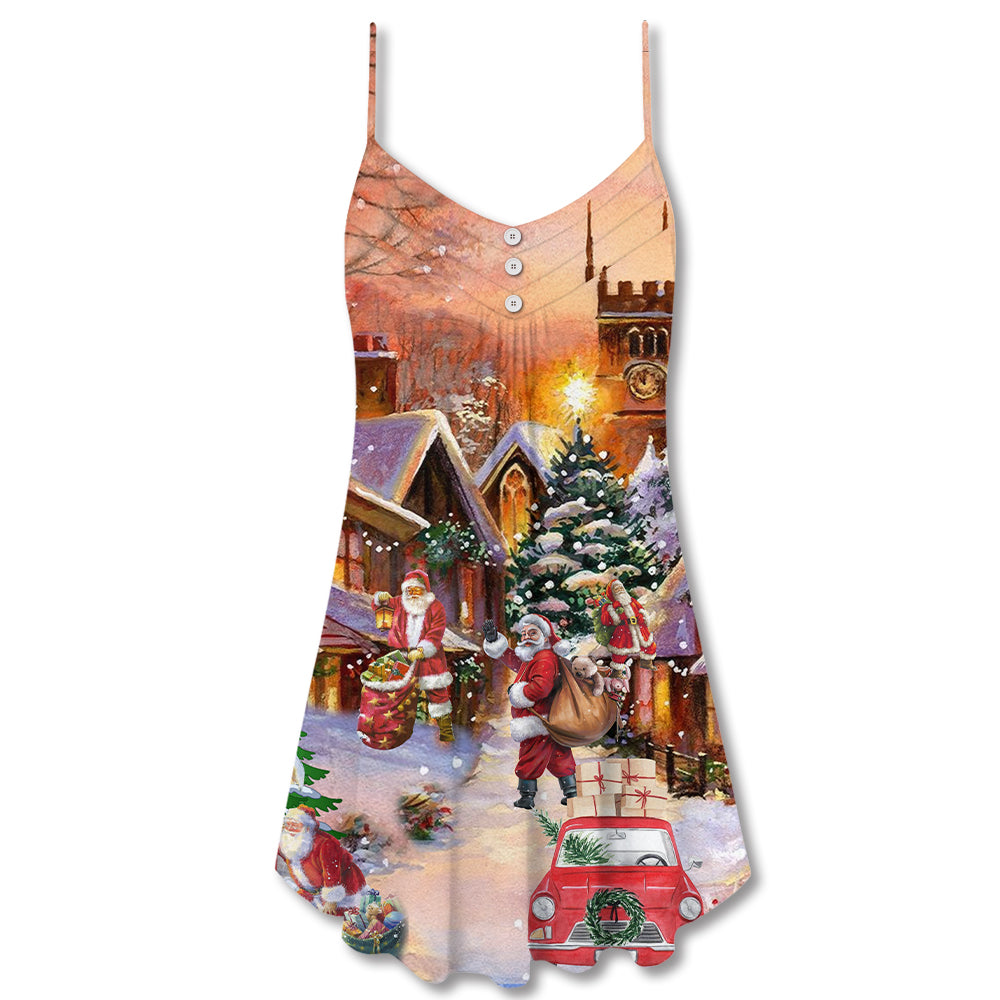 Christmas Santa Delivering Love V-Neck Sleeveless Cami Dress For Festivals Travel And Relaxed Casual Summer Wear