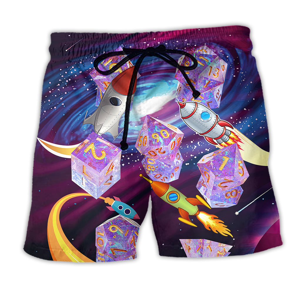 D20 Galaxy Space Journey Beach Shorts Print Detail For Coastal Adventures And Resort Trips