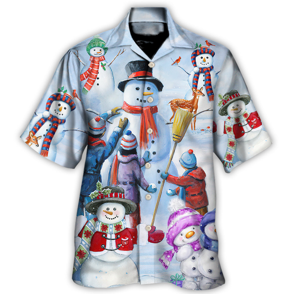 Snowman Christmas Family Joyful Hawaiian Shirt Pattern View For Relaxed Warm Weather Outfits