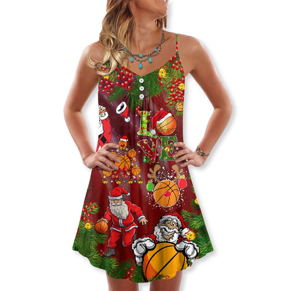 Santa Basketball Christmas Cheer V-Neck Sleeveless Cami Dress For Summer Events And Comfortable Everyday Style