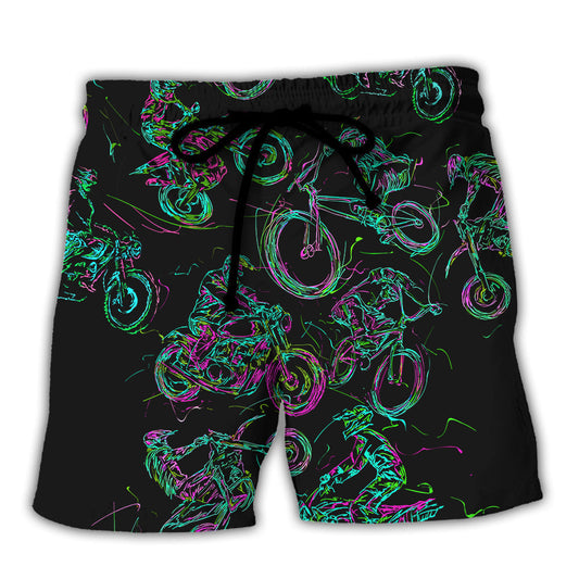 Motorcycle Lover Neon Light Style Beach Shorts For Vehicle Lover Vacation Wear