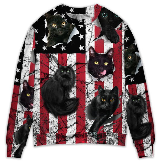 Black Cat Independence Day Sweater For Animal Lovers Casual Wear Holidays And Thoughtful Gifting